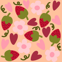 seamless pattern with strawberry and flower