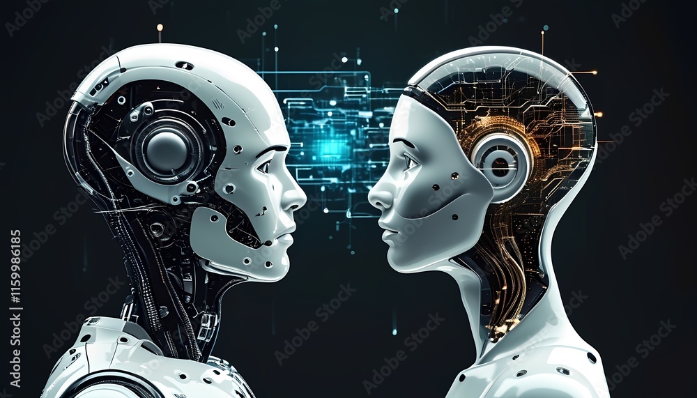 Poster futuristic interaction between robots in a digital environment abstract business concept technology 