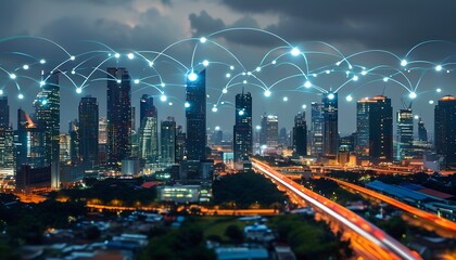 Innovative abstract business strategies transforming urban landscapes in a smart city night view futuristic technology environment