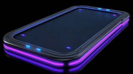 Futuristic neon gaming surface virtual reality hub digital art sleek environment perspective view modern design