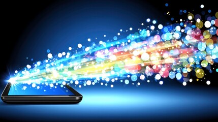 Fototapeta premium Dynamic light effects emitting from smartphone digital art vibrant colors modern technology environment