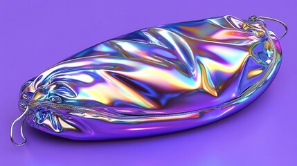 Shiny metallic makeup bag studio setting product photography colorful background close-up fashion accessory