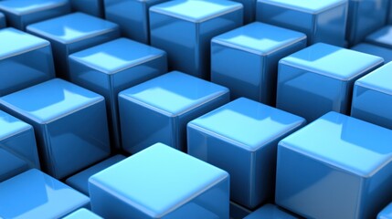 Obraz premium Abstract Blue Cubes: A 3D Render of Shiny, Geometric Shapes