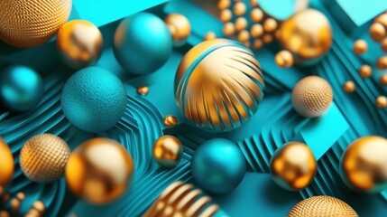 Fototapeta premium Abstract 3D Render: Teal and Gold Sphere Composition