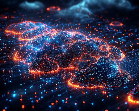 Abstract glowing digital landscape with vibrant colors