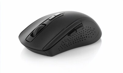 A sleek black computer mouse designed for ergonomic use.