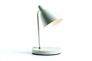 A sleek white desk lamp illuminating a minimalist workspace.