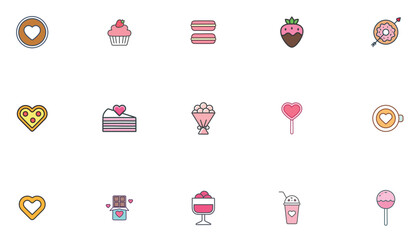 Valentine-Themed Sweet Treat Logo Icons for Branding, Packaging, or Menu Design Projects Romantic Valentine Food Icons for Cute Logos, Menu Design, or Branding Elements