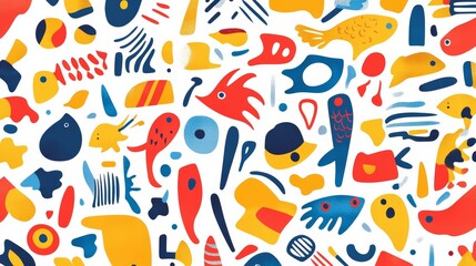 Obraz premium Abstract White Background With Hand Drawn Shapes Colorful Flat Design Vector Template For Wallpaper, Cover Design