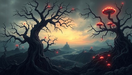 Fototapeta premium ominous twisted roots mystical landscape wallpape