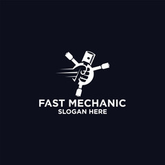 Mechanical technology logo, fast repair shop logo symbol, fast machine maintenance spare parts.