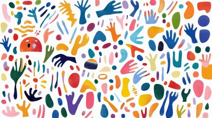 Naklejka premium Abstract White Background With Hand Drawn Shapes Colorful Flat Design Vector Template For Wallpaper, Cover Design