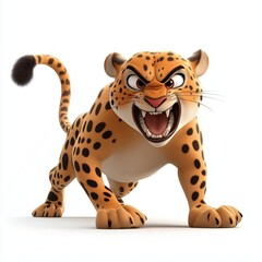 Angry cheetah isolated on white background. 3D illustration.