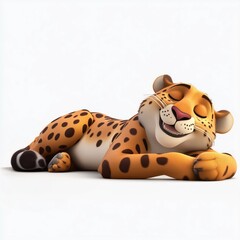 Cartoon 3D cheetah lying down. Cheetah sleeps on the ground. 3D illustration