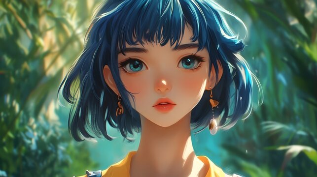 Beautiful and cute anime style girl with charming details