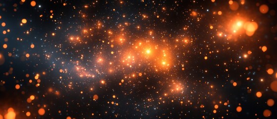 Fototapeta premium Abstract cosmic nebula with glowing particles and bokeh lights.