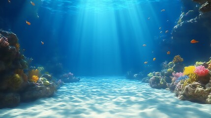 Obraz premium Underwater Scene Showing Vibrant Coral Reef and Sandy Ocean Floor
