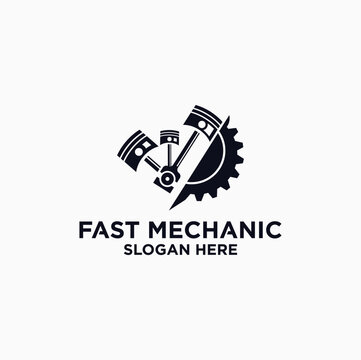 Mechanical technology logo, fast repair shop logo symbol, fast machine maintenance spare parts.