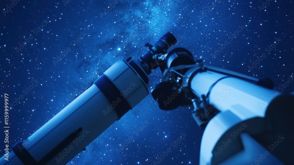 Poster a meticulously organized astronomy observatory, telescopes pointed towards a starry night sky, scien