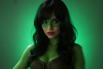Fototapeta premium Woman in Green Costume with Dramatic Lighting
