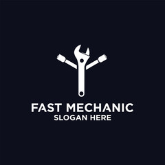 Mechanical technology logo, fast repair shop logo symbol, fast machine maintenance spare parts.