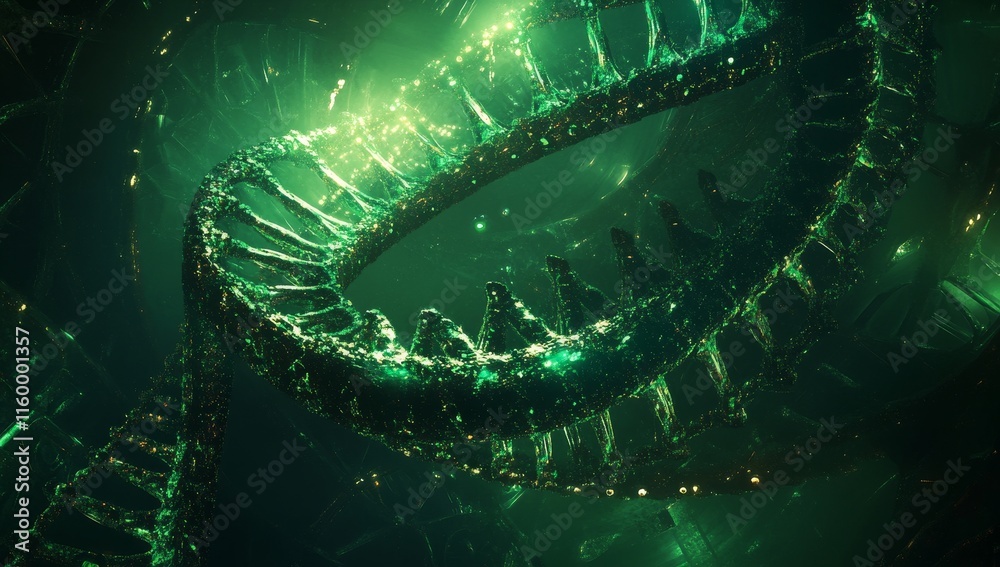 Canvas Prints Glowing green DNA helix structure. (1)