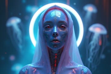 Futuristic Portrait of a Woman with Bioluminescent Details