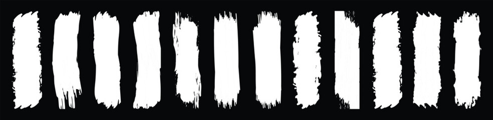 Chalk brush. Set of hand painted chalk brushes. White brush strokes. Set of vector paint brush stroke, ink splatter and artistic design element. Dirty watercolor texture, box, frame, grunge background