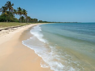 Serene tropical beach scene with palm trees and ocean waves