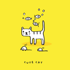 Cute cat doodle vector design,Cat hand drawn doodle cartoon,cat vector illustration, cute animal