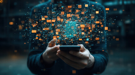 DISCOMBOBULATE, A photorealistic image depicting a person holding a phone, showcasing modern technology and lifestyle in a vibrant scene.