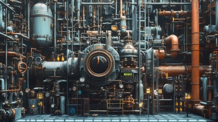 An industrial stock cracker machine surrounded by a complex system of pipes and storage tanks