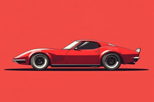 Classic Red Corvette Stingray Side Profile Illustration
