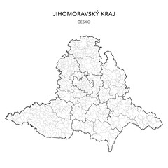 Political Vector Map of the South Moravian Region (Jihomoravský kraj) with Districts, AD MEC, AD CLA, Municipalities, Brno City Districts and Cadastral Territories - Czechia/Czech Republic (Česko)