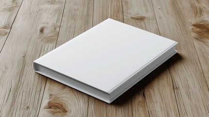 Fototapeta premium Blank White Book on Wooden Surface for Creative Mockup Designs and Educational Concepts