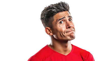 Fototapeta premium Man Expressing Mixed Emotions in a Sports Jersey