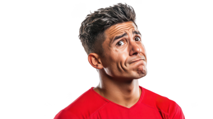 Man Expressing Mixed Emotions in a Sports Jersey