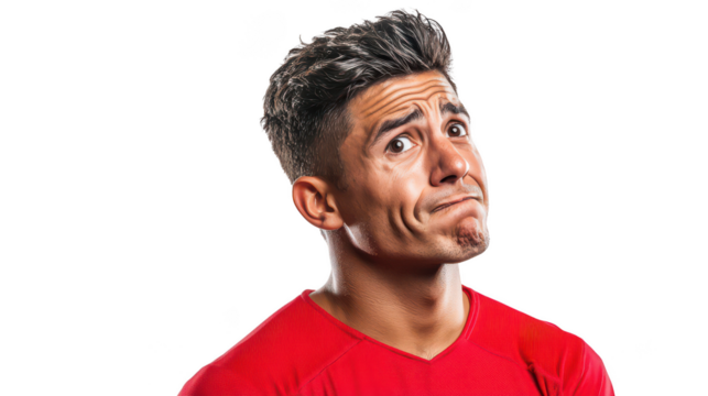 Man Expressing Mixed Emotions in a Sports Jersey