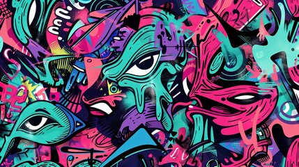 Naklejka premium Urban graffiti pattern wallpaper