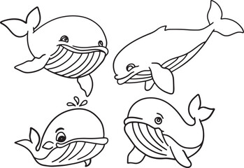 Cute Black and White Whale Outline