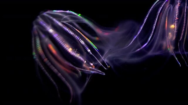 Bioluminescent Jellyfish Warty Comb Jelly Extreme Closeup of Mnemiopsis Leidyi
