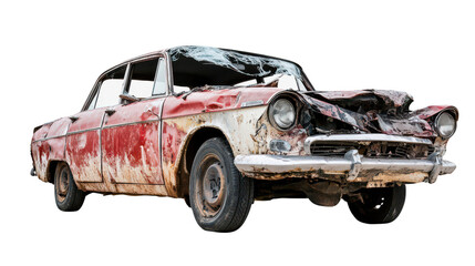 Rusted Vintage Car With Damaged Bodywork