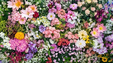 Diverse Array of Blooming Flowers in a Garden: A Botanical Wonderland with Natural Background Essence