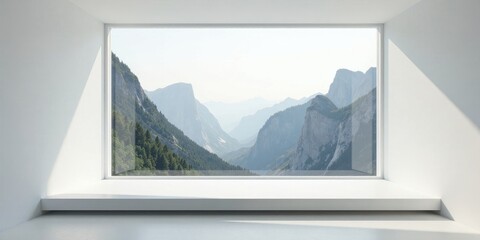 Fototapeta premium Serene Mountain Vista Through a Minimalist Window Seat