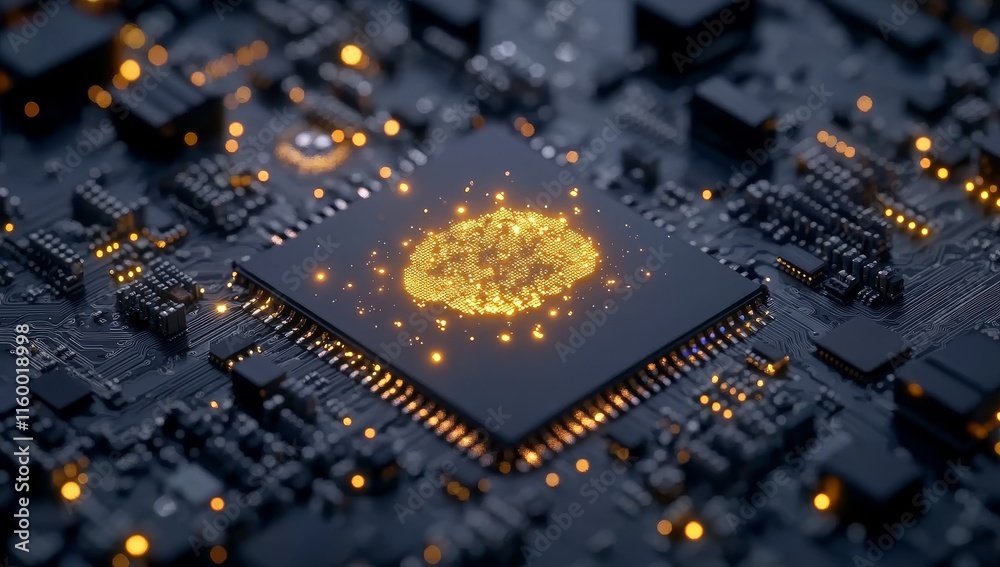 Aufkleber Abstract glowing brain in a computer chip.