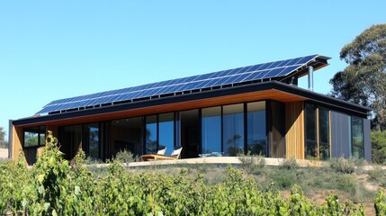 Modern House with Solar Panels on Roof