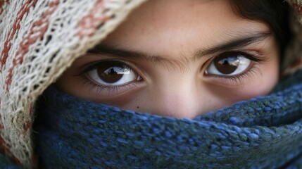 Close-Up of Young Girl's Eyes Under Scarf, Hinting Desperation and Urgency of Rescue Operation