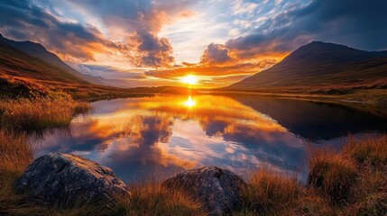 Sunset Reflection in a Mountain Lake