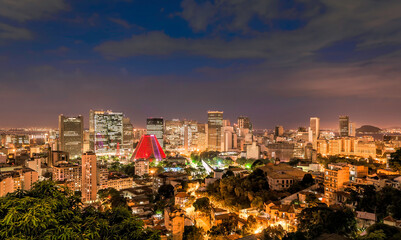 Rio de Janeiro skyscrapers at night, city panorama, Brazil