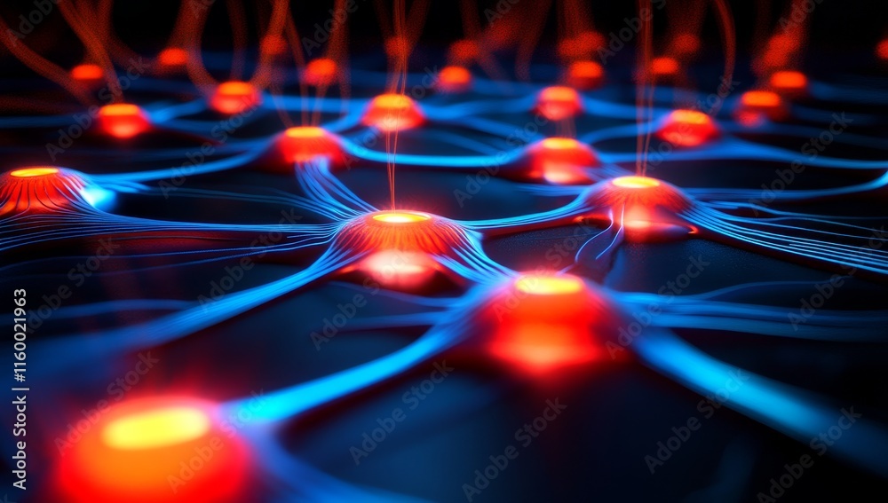 Poster Abstract neural network with glowing nodes and connections.